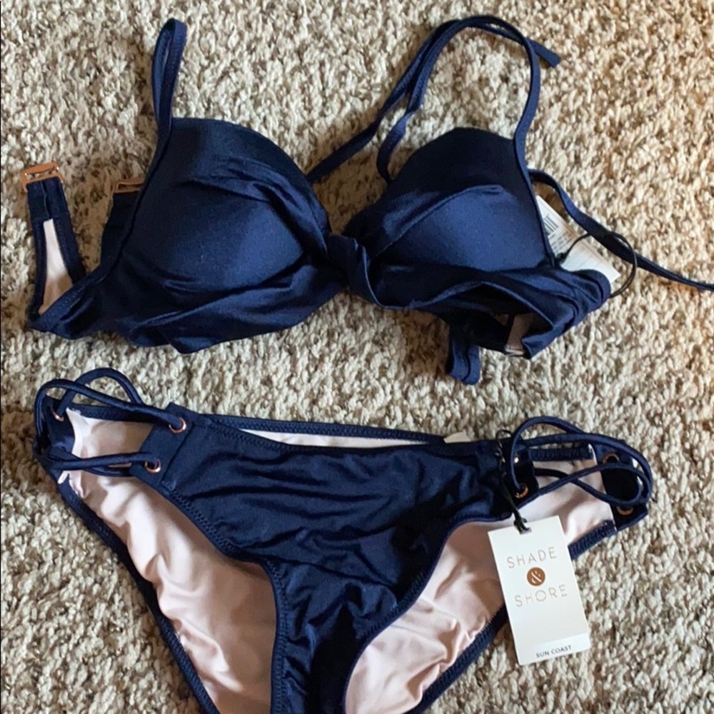 NWT shade and shore shimmer blue bikini
